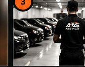 An AAS valet walks a row of parked guest cars.